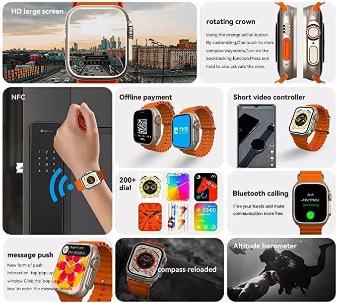 T800 Smartwatch © | 1.99" Full Touch Display | Fitness Tracker | Bluetooth Call | Heart Rate & Health Monitoring | Saudi Arabia