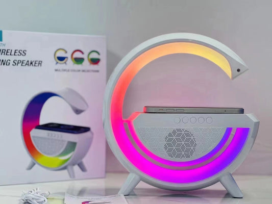 مكبر صوت لاسلكي LED مع شاحن © | مكبر صوت بلوتوث ٣ في ١، قاعدة شحن لاسلكي، وإضاءة ليلية | للمكتب، والمكتب، وغرفة النوم | المملكة العربية السعودية